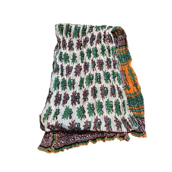 Womens Rectangle Scarf Multicolor Crinkle Cotton White Green Orange Floral Boho - Picture 4 of 7
